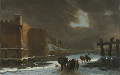 Fryst vallgrav utanför stadsmuren av Jan Asselyn