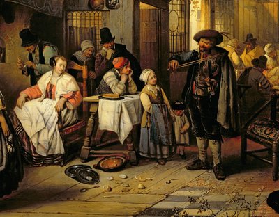Interiör av en krog med en blind spelman, 1844 (panel) (detalj av 76798) av Jan August Hendrik Leys