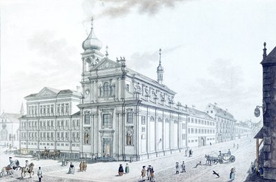 Hibernians kyrka (irländska franciskaner) och Hibernian (Hybernská) Street, 1781 av Jan Balzer