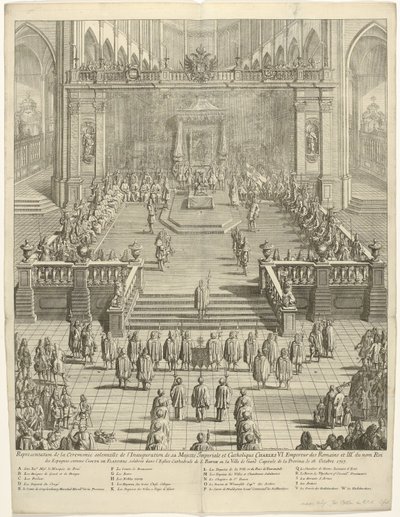 Inhuldiging van keizer Karel VI als graaf van Vlaanderen te Gent, 1717 Representation av den högtidliga ceremonin för invigningen av hans kejserliga och katolska majestät Karl VI. Romarnas kejsare och Spaniens tredje kung, som greve av Fland av Jan Baptist Berterham
