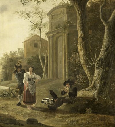 The Piper (Shepherd Scene med Shawm Player flöjtspelare) av Jan Baptist Wolfaerts