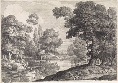 Landskap med jägare som jagar änder av Jan Baptist de Wael