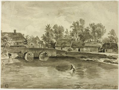 Man som fiskar i floden nära byn av Jan Baptiste de Jonghe