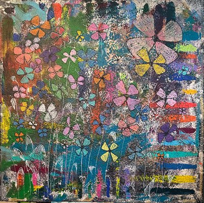 Lost in the Garden, 2020 (akryl på handgjort papper ) av Jan Barzottini