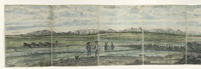 Panorama över Hottentots Holland Kaapsche Bergen från Kap till norr sträcker sig från Baay Fals till Tygerberg tvärs över. 1787 (titel på objekt) av Jan Brandes