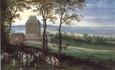 Ärkehertig Albrecht och Isabella före slottet Mariemont av Jan Brueghel the Elder
