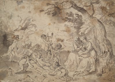 Jungfru Maria och St. Josef och Kristusbarnet, St. Johannes och änglar som leker med Passionsinstrumenten av Jan Brueghel the Elder