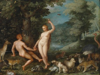 Paradislandskap med Eva som frestar Adam av Jan Brueghel the Younger