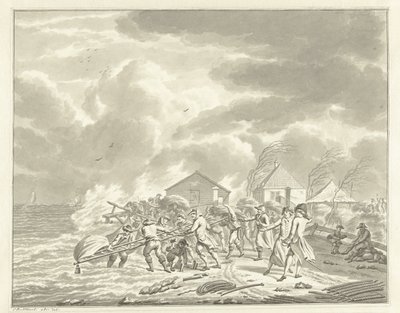 Översvämningen av Diemerzeedijk nära Amsterdam, 1776 av Jan Bulthuis (signed by artist)