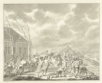 Översvämningen av Diemerzeedijk nära Amsterdam, 1776 av Jan Bulthuis (signed by artist)