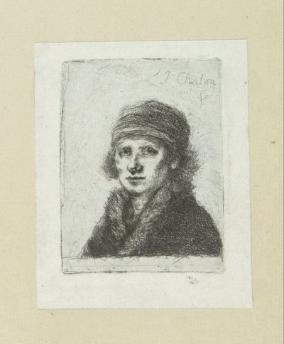 Jonge man sätter bontkraag The Compleat Work of Etchings av John Chalon / Oeuvre Complette des Eaux Fortes av Jean Chalon (serietitel) av Jan Chalon