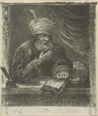 Man med turban bakom ett skrivbord av Jan Chalon