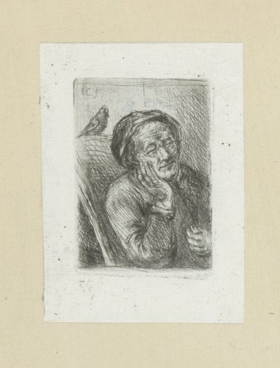 Slapende oude man met vogel The Compleat Work of Etchings av John Chalon / Oeuvre Complette des Eaux Fortes av Jean Chalon (serietitel) av Jan Chalon
