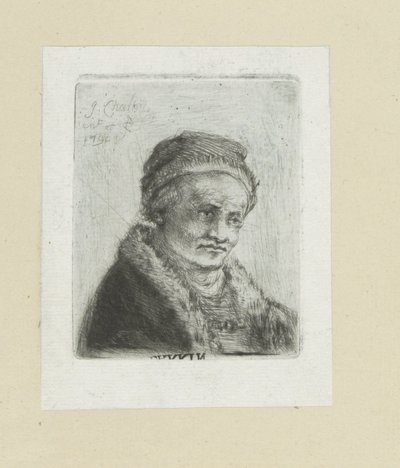 Volwassen man sätter bontkraag The Compleat Work of Etchings av John Chalon / Oeuvre Complette des Eaux Fortes av Jean Chalon (serietitel) av Jan Chalon