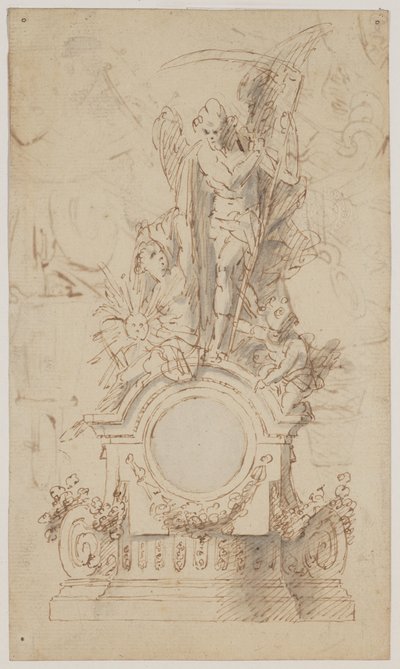 Design för en dekorativ klocka med Saturnus och änglar av Jan Claudius de Cock
