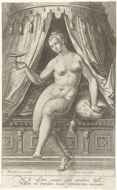 Sophonisbas död Famous Suicides of Antiquites (serietitel) av Jan Collaert (II)