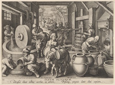 New Inventions of Modern Times [Nova Reperta], The Invention of the Olive Oil Press, s..., ca. 1600. av Jan Collaert I