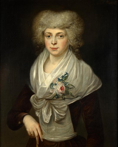 Porträtt av en kvinna med blommor av Jan Cornelis Mertens