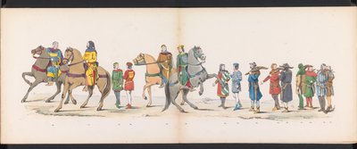 Masquerade of the Leiden Students, 1865 (skylt 10) Klädd procession som hölls av medlemmarna i Leidens studentkår den 6 juni 1865, för att fira 290-årsjubileet av Leidsche Hoogeschool, föreställande: holländarnas inträde b. av Jan Daniël Cornelis Carel Willem baron de Constant Rebecque