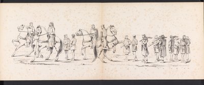 Masquerade of the Leiden Students, 1865 (skylt 10) Klädd procession som hölls av medlemmarna i Leidens studentkår den 6 juni 1865, för att fira 290-årsjubileet av Leidsche Hoogeschool, föreställande: holländarnas inträde b. av Jan Daniël Cornelis Carel Willem baron de Constant Rebecque