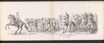 Masquerade of the Leiden Students, 1865 (skylt 15) Klädd procession som hölls av medlemmarna i Leidens studentkår den 6 juni 1865, för att fira 290-årsjubileet av Leidsche Hoogeschool, föreställande: holländarnas inträde b. av Jan Daniël Cornelis Carel Willem baron de Constant Rebecque