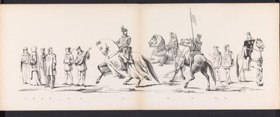 Masquerade of the Leiden Students, 1865 (skylt 8) Klädd procession som hölls av medlemmarna i Leidens studentkår den 6 juni 1865, för att fira 290-årsjubileet av Leidsche Hoogeschool, som visar: holländarnas inträde i av Jan Daniël Cornelis Carel Willem baron de Constant Rebecque