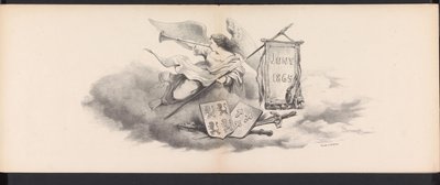 Masquerade of the Leiden Students, 1865 (titel) Klädd procession som hölls av medlemmarna i Leidens studentkår den 6 juni 1865, för att fira 290-årsjubileet av Leidsche Hoogeschool, som visar: holländarnas inträde i av Jan Daniël Cornelis Carel Willem baron de Constant Rebecque