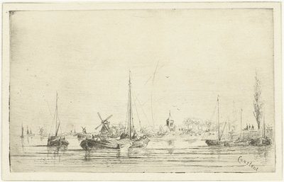 Flodutsikt med kyrktorn av Jan Daniël Cornelis Carel Willem baron de Constant Rebecque