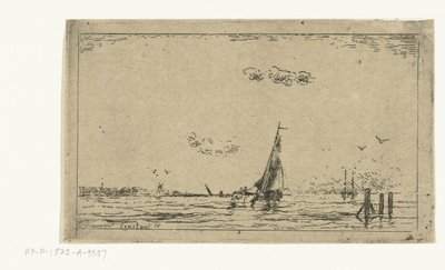 Flodutsikt med segelfartyg av Jan Daniël Cornelis Carel Willem baron de Constant Rebecque