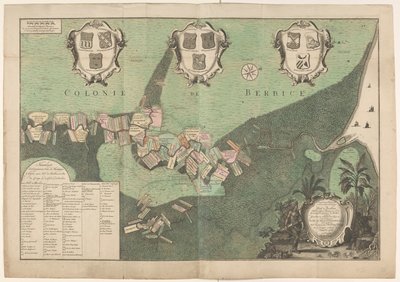 Exakt karta över delstaten och kursen i Rio de Berbice. Med samma Plantagien ligger i Geoctroyeerde koloni de Berbice. (titel på objekt) av Jan Daniël Knapp