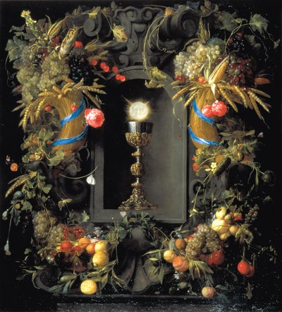 Nattvardsbägare omgiven av en krans av frukt av Jan Davidsz. de Heem