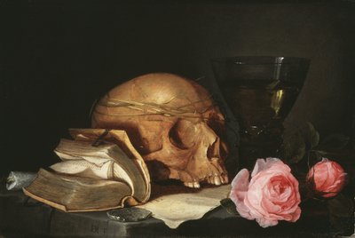 Vanitas stilleben med en skalle, en bok och rosor - Vanitas stilleben med en skalle, en bok och rosor, av Heem, Jan Davidsz. av av Jan Davidsz de Heem
