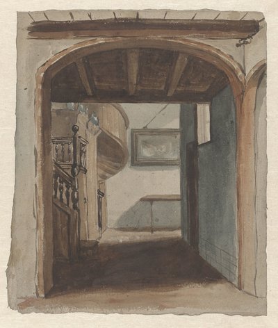 Interiör med utsikt mot trappan av Jan Fabius Czn (attributed to)