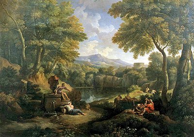 Landskap med figurer vid en brunn (olja på duk) av Jan Frans van Bloemen