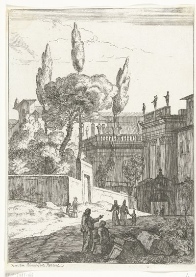 Italienskt landskap med antika byggnader och figurer av Jan Frans van Bloemen