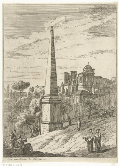 Italienskt landskap med en obelisk och utsikt över staden av Jan Frans van Bloemen