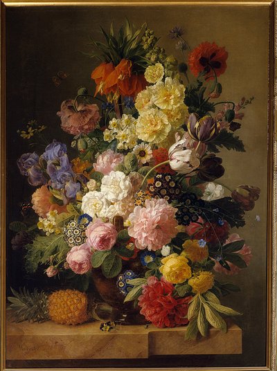 Blommor på en marmorkonsol med en ananas Målning av Jan Frans van dael (1764-1840) (ec.flam.) Fontainebleau från 1800-talet. Musee du Chateau - Blommor på en marmorkonsol med en ananas. Målning av Jan Frans van Dael (1764-1840) (Flamländska skolan). 19t av Jan Frans van Dael
