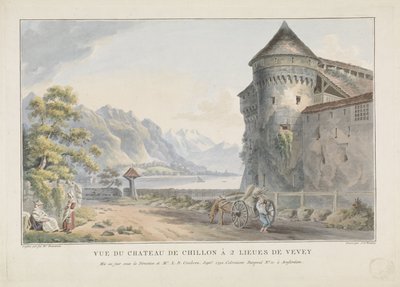 Utsikt över Chillon kasteel Castle Vue du Chateau de Chillon à 2 lieues de Vevey (titel på objekt) av Jan Gerard Waldorp