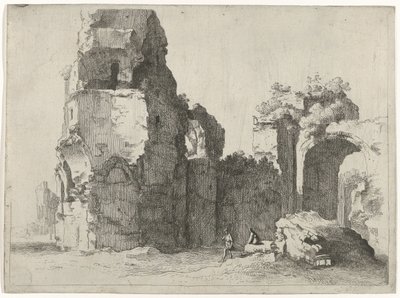 Romerska ruiner med två figurer av Jan Gerritsz. van Bronckhorst