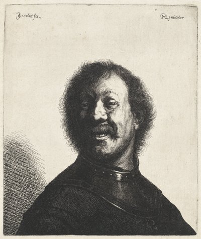 Leende man med halsstycke Tronies efter Rembrandt (serietitel) av Jan Gillisz. van Vliet