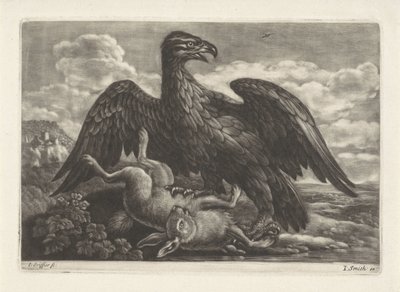En örn står på en hare av Jan Griffier (I) (attributed to workshop of)