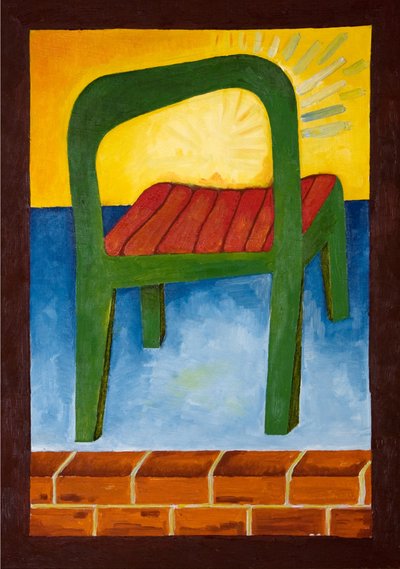 Chair in the Air, 2005 (olja på trä) av Jan Groneberg