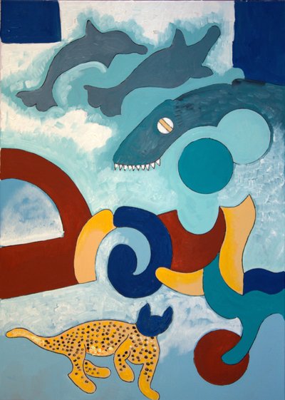 Leoparden har ett blått huvud, 2009 (olja på duk) av Jan Groneberg