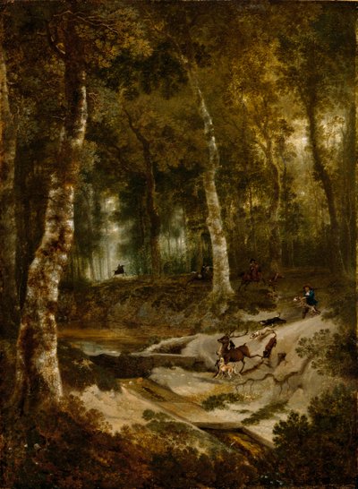 Skogslandskap med svensexa jakt, c.1665 av Jan Hackaert