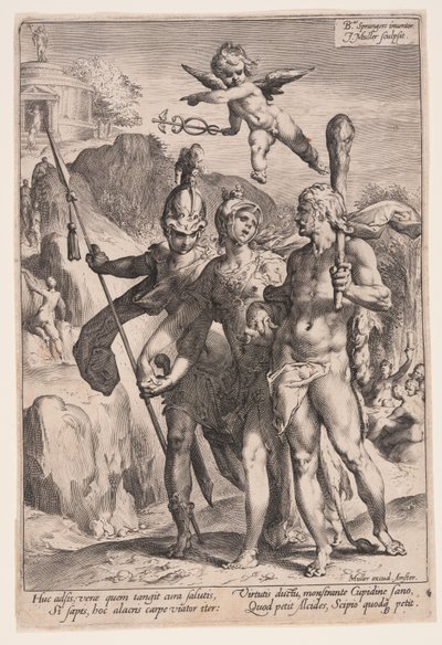 Minerva och Amor leder Herkules och Scipio till dygdens väg av Jan Harmensz. Muller