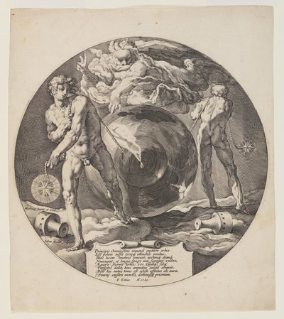 Titelsida, plansch 1, från Världens skapelse av Jan Harmensz. Muller
