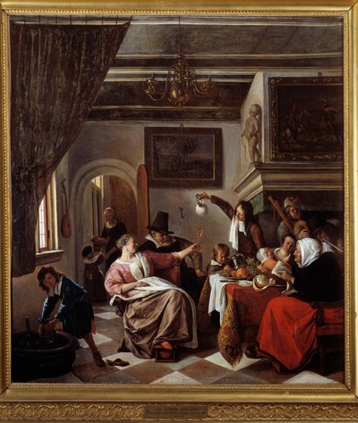 Som de gamla sjunger twittrar de små Målning av Jan Steen (1626-1679) 1663 Sön. 0,94x0,81 m Montpellier, Musee Fabre av Jan Havicksz. Steen