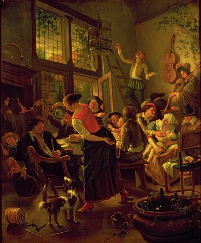 Familjemåltid (olja på duk) av Jan Havicksz. Steen