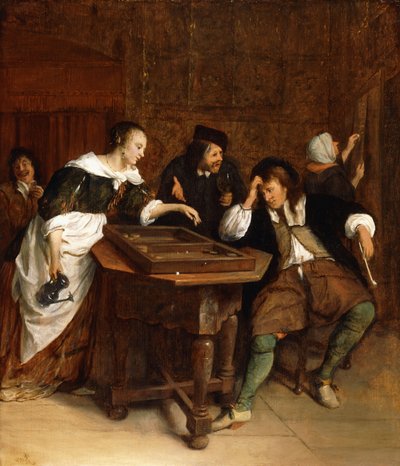 Gentlefolk som spelar backgammon i en interiör av Jan Havicksz. Steen