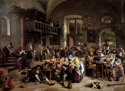 Fest i ett värdshus Musiker, spelare, män och kvinnor av drickande människor - Målning av Jan Havicksz (Havicksz) Steen (1626-1679) av Jan Havicksz. Steen
